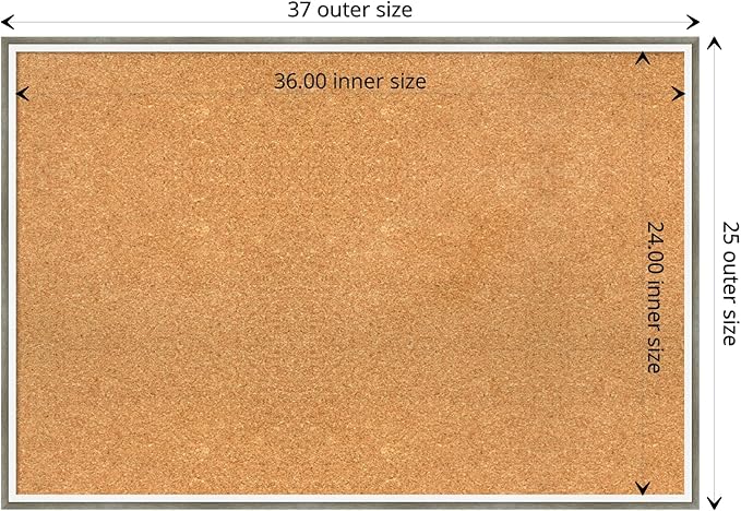 Amanti Art Natural Cork Board for Wall, 25x37 Vision Board with Silver Wood Frame, Large Corkboard Office Decor for Home Organization, Modern Contemporary Corkboard Pinboard to display items for home