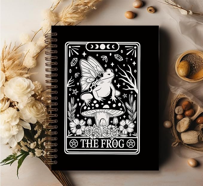 Tarot Frog Spiral Notebook,Gothic Style Skull Notebook Journal for Work Office School Teacher,Cute Notebooks for School Supplies Home Office,Black Hard Cover Journal Notebooks