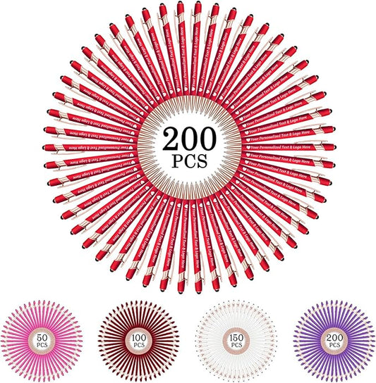 STREADVE 200 Personalized Custom Pens Engraved Writing Pen with Name Logo, Customized Promotional Items Stylus Pen Gifts for Women Realtor Reunion Wedding Business, Red