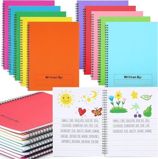 Henoyso 20 Pcs 100/50 Sheets Primary Composition Notebook K-2 Bulk Spiral Primary Journal Drawing Handwriting Practice for Kids Kindergarten 1st 2nd Back to School Supplies (Stylish Color,50 Sheets)