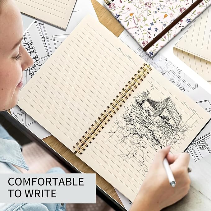 Spiral Journal Notebook, A5 Cute Notebooks for Women Men, College Ruled Hardcover Notebook for Work & Note Taking, 60 Pages Double-Wire Journals for Writing, Colorful Flower Branch