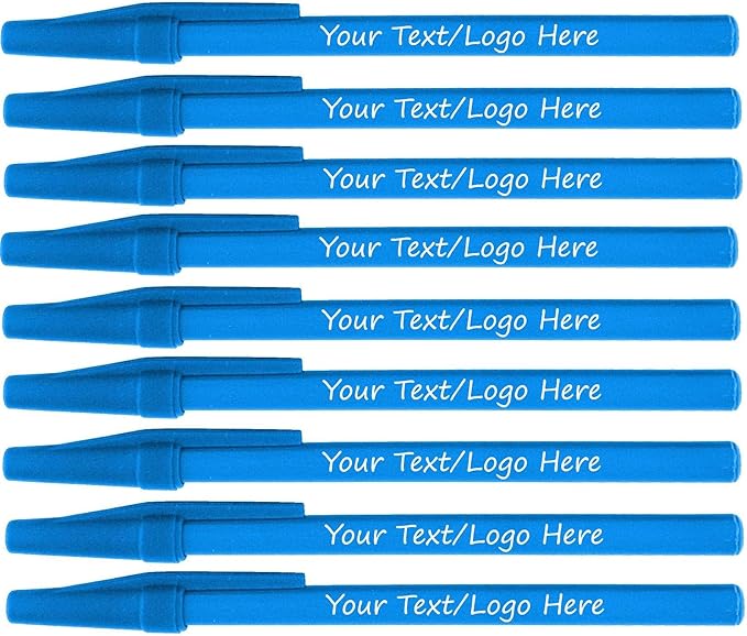 Personalized Stick Pens With your Custom Logo or Text-500 Pack Bulk-for Businesses, Parties, and Events, Custom Printed Slim Ballpoint Pens Colored with Cap, Light Blue, Black Ink