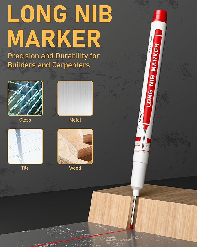 14 Pack Carpenter Pencil Set with Sharpener, Carpenter Pencils with Automatic Center Punch, Carbide Scribe Tool, Deep Hole Long-Nib Marker Pen & Construction Pencils for Architect with Pouch