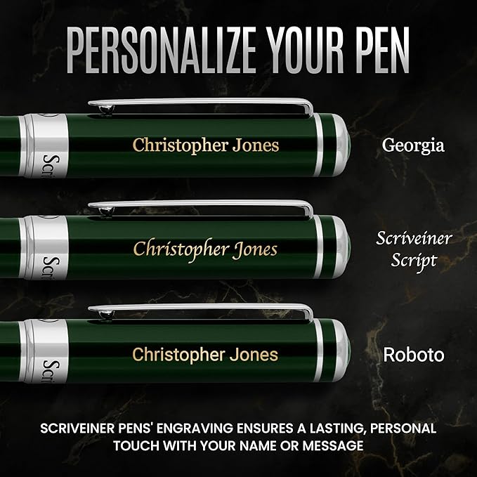 Scriveiner Personalized British Racing Green Pen - Stunning Green Lacquer Luxury Pen with Chrome Finish, Schmidt Ink Refill, Best Engraved Roller Ball Gift Set for Men & Women, Custom Name Engraving