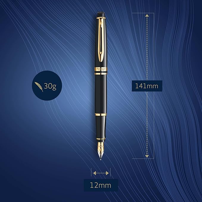 Waterman Expert Fountain Pen, Gloss Black with 23k Gold Trim, Medium Nib, Luxury Pen in Gift Box, Fountain Pen for Writing
