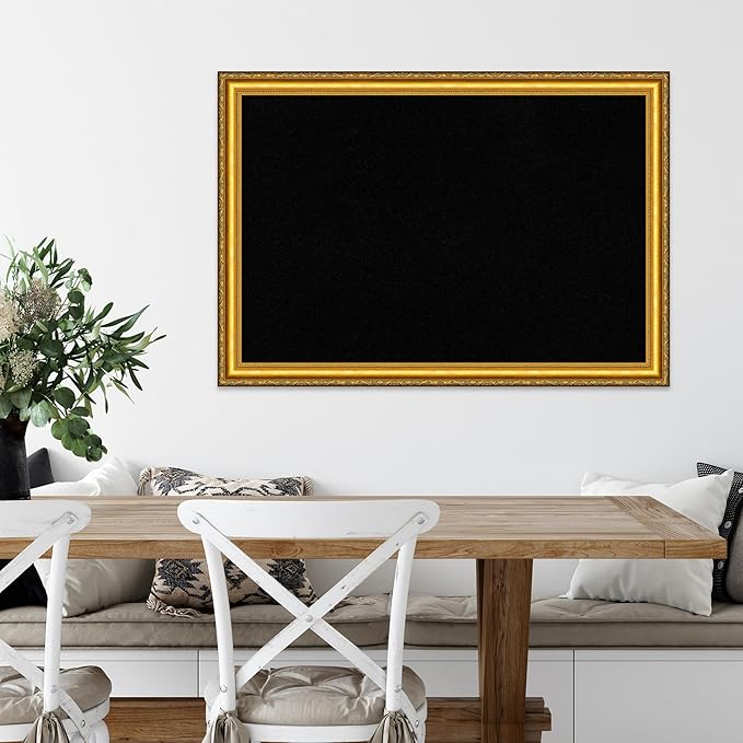 Amanti Art Black Cork Board for Wall, 28x40 Vision Board with Gold Wood Frame, Large Corkboard Office Decor for Home Organization, Traditional Corkboard Pinboard to display items for home organization