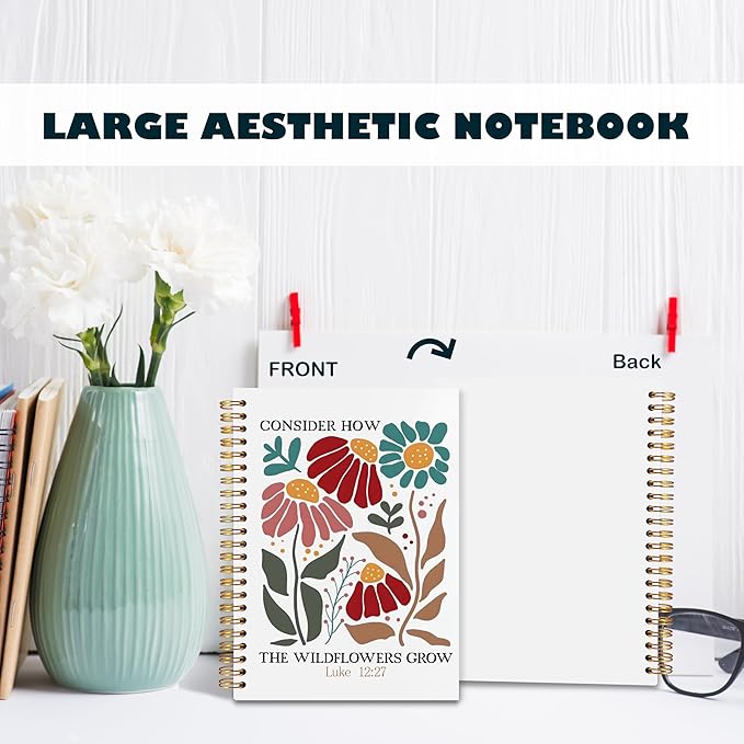 BearCake Boho Floral Christian Notebook Journal, Inspirational Christian Gifts for Women, Luck 12:27 Bible Religious Journal for Women, Flower Scripture Hardcover Spiral Notebook 5.5x8.3