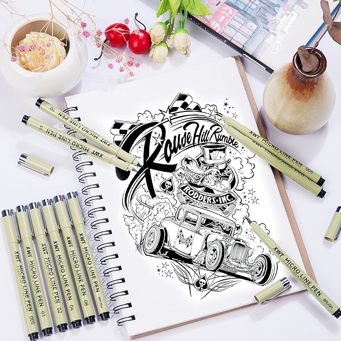 Micro Fineliner Pens 6Pcs 0.25mm/Set, Ultra Fine Fineliner Pen, Water-based Black Pigment Ink, Drawing Journaling Doodling Supplies for Artists, Designers, Students