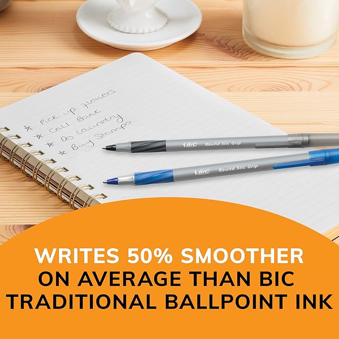 BIC Round Stic Grip Xtra Comfort Assorted Colors Ballpoint Pens, Medium Point (1.2mm), 36-Count Pack, Perfect Writing Pens With Soft Grip for Superb Comfort and Control