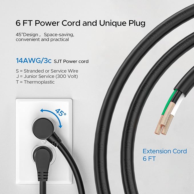 CRST 6 Outlet Heavy Duty Power Strip with Switch, 15A/1875W Metal Mountable Power Strip Surge Protector 2100Joules, Wide Spaced Power Bar for Garage Worshop Home School, 6 FT Cord