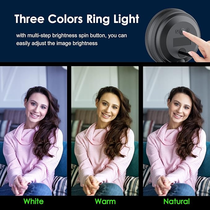 Angetube Webcam, 2K Streaming Webcam with Ring Light, HDR Laptop Camera with Remote, Dual Stereo Microphone and Privacy Cover, Auto Focus 5X Zoom in, Computer Camera for Zoom/Skype/Teams/Webex