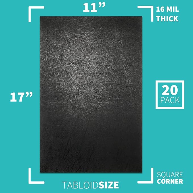 Binditek 20 Pack 16 Mil Leather-Textured Heavyduty Polycovers, 11 x 17" Tabloid Size, Binding Presentation Covers for Business Reports and Proposals, Black, Office Supplies