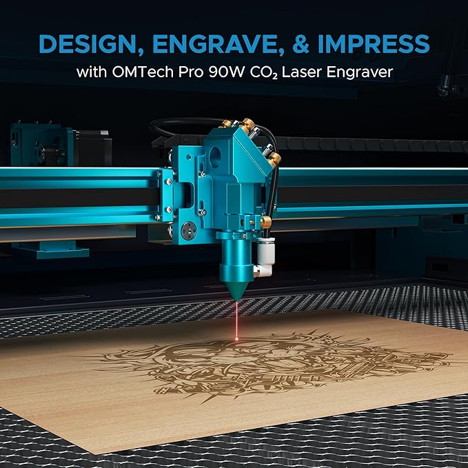 OMTech Pronto 90W CO2 Laser Engraver & Cutter with Water Chiller – 35"x24" Workspace, 1,000mm/s Speed, Autofocus, Air Assist, 2-Way Pass, for Wood, Acrylic & More