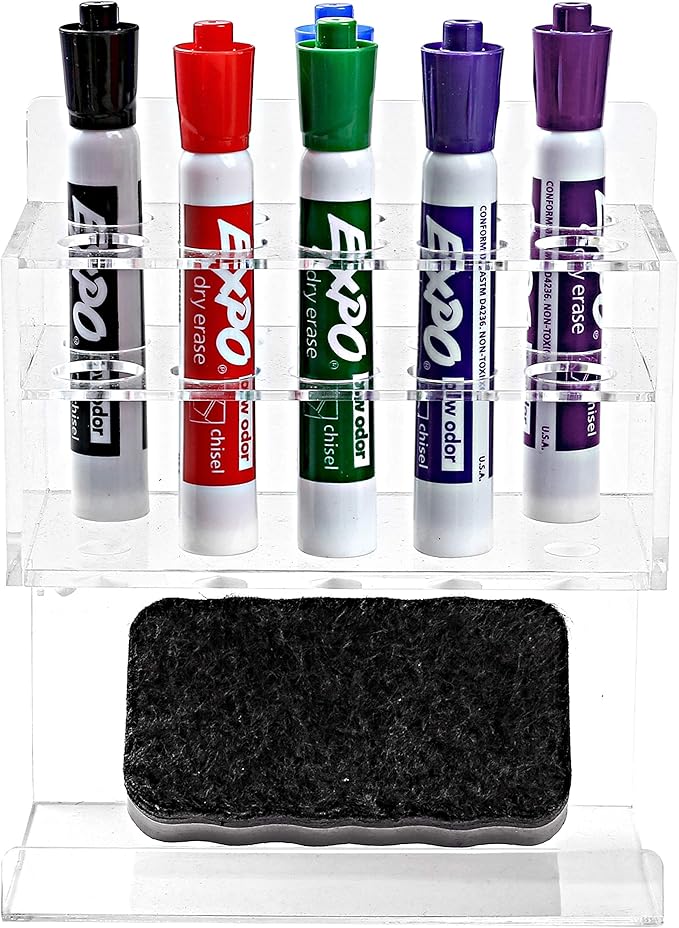 MyGift Dry Erase Marker Holder 10 Slots Whiteboard Marker Holder For Wall Dry Erase Eraser Holder Wall Mount Clear