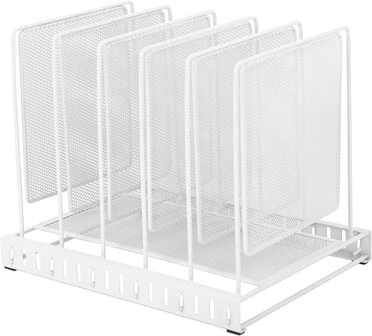EASEPRES 5 Section Vertical Metal Mesh Desk File Organizer, Spacing Adjustable Upright Desktop Paper Mail Document Magazine Sorter Folder Holder for Workspace Office School Home, White