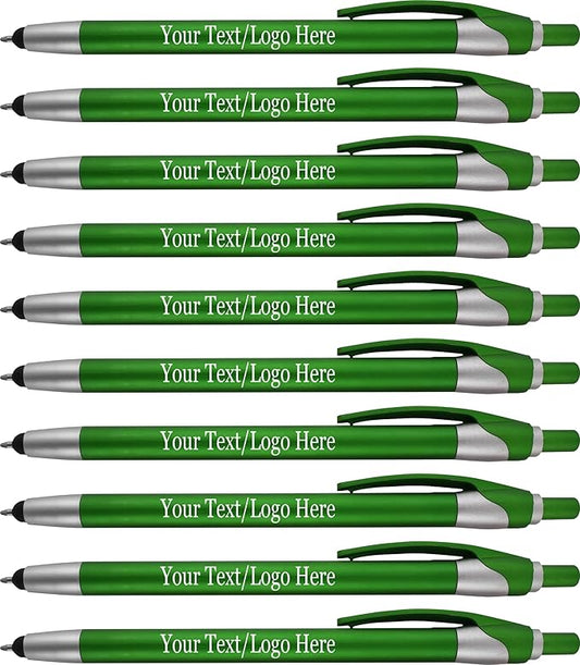Personalized with Your Custom Logo or Text Pens-Pack of 450- for Marketing, Parties, and Events, 2 in 1 Capacitive Stylus & Ballpoint Pen Compatible with Touchscreen Devices, Black Ink, Green Pens