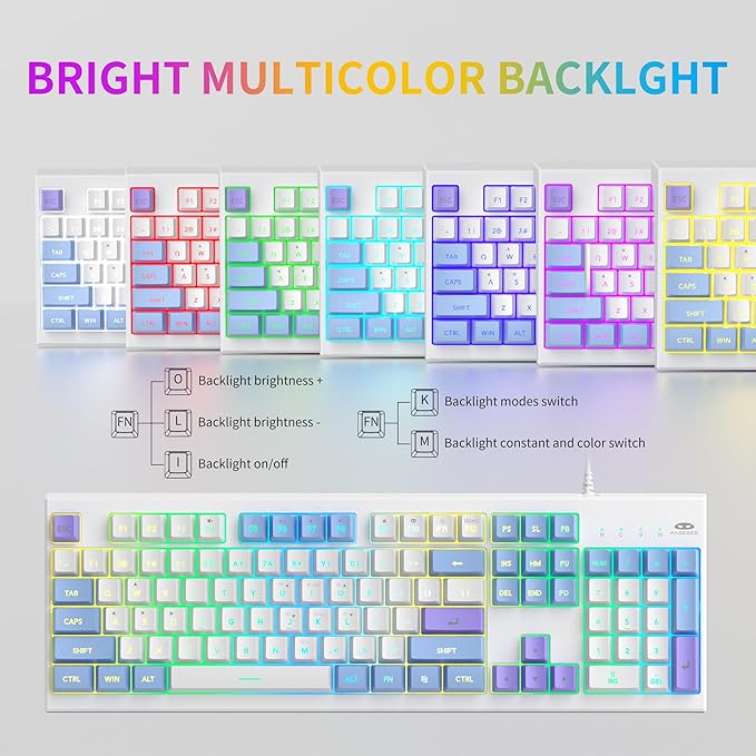 MageGee Creamy Keyboards,K2 Classic Keyboard Wired RGB Backlit 104 Keys Waterproof Ergonomic Keyboard,PC Keyboards for PC/loptop/MAC - Lris Violet