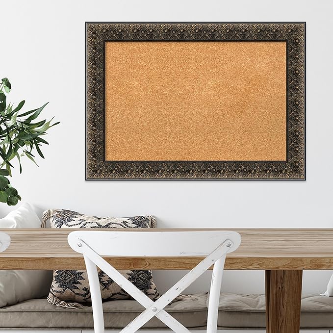 Amanti Art Natural Cork Board for Wall, 21x29 Vision Board with Black Wood Frame, Medium Corkboard Office Decor for Home Organization, Traditional Corkboard Pinboard to Display Items for Home