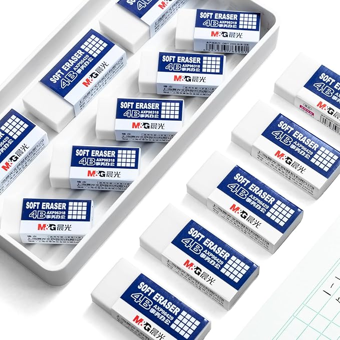 M&G 30 Pack Large Erasers Pencil Erasers, 4B White Rubber Eraser Rectangular Bulk for Kids School Students Office, Art Erasers for Drawing