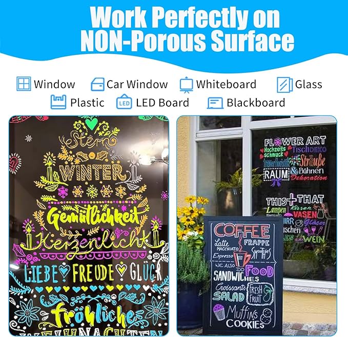 Window Chalk Markers for Cars Glass Washable, 8 Colors Jumbo Liquid Chalk Marker Pens with 10mm 3 in 1 Nib Wide Tip, Chalkboard Markers Car Window Paint Pen for Auto, Mirror, Poster