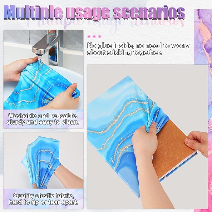 Yexiya 6 Pcs Stretchable Book Cover Jumbo Fabric Book Covers Colorful Pattern Book Protector Washable Reusable Protective Textbook Cover for Hardcover Textbooks up to 9 x 11 in (Marble Pattern)