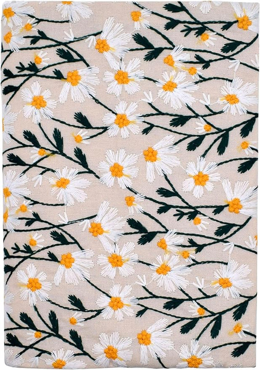 BLBMH Embroidery Book Covers for Paperbacks Fit for 5.5x8.5 inch Adjustable Book Sleeve Cover for Women Over 15 Soft Cloth Protector for Privacy Notebook Novels - Daisy 3