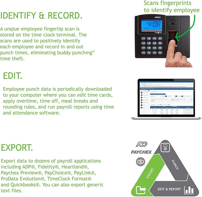 Pyramid Time Systems - Pyramid TimeTrax Elite [TTELITEEK] Automated Biometric Fingerprint Time Clock for small Business, Employee In/Out Time Tracker with Software Download, Windows Compatible - Black