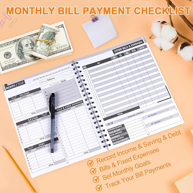 Monthly Bill Payment Checklist: Bill Tracker Notebook With Spiral Binding 8"x10" The 4-Year Guide for Families & Money Managers, 960 Billing Records Included (Gold)