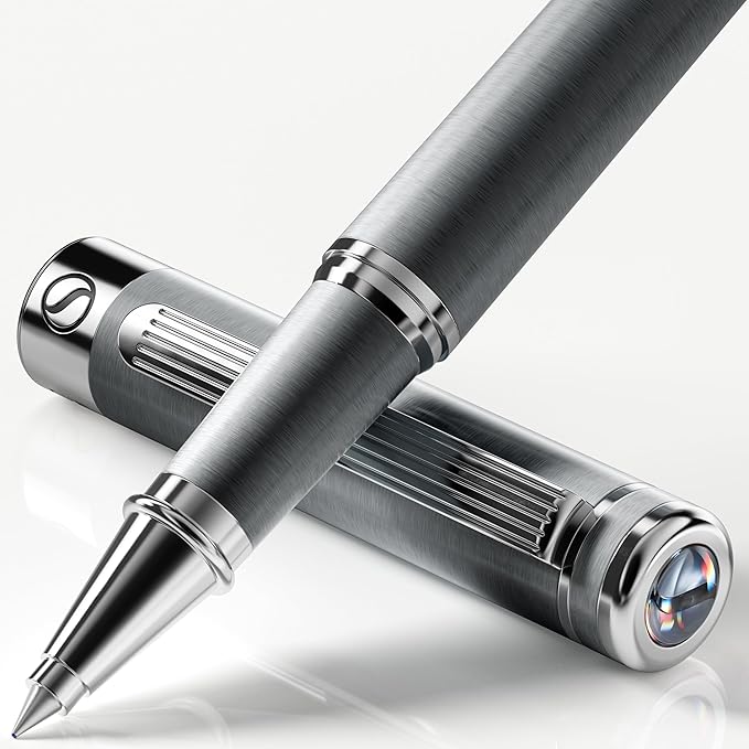 Scriveiner Dark Grey Rollerball Pen - Stunning Luxury Pen With Chrome Finish, Schmidt Ink Refill, Best Roller Ball Gift Set for Men & Women, Professional, Executive Office, Nice Pens