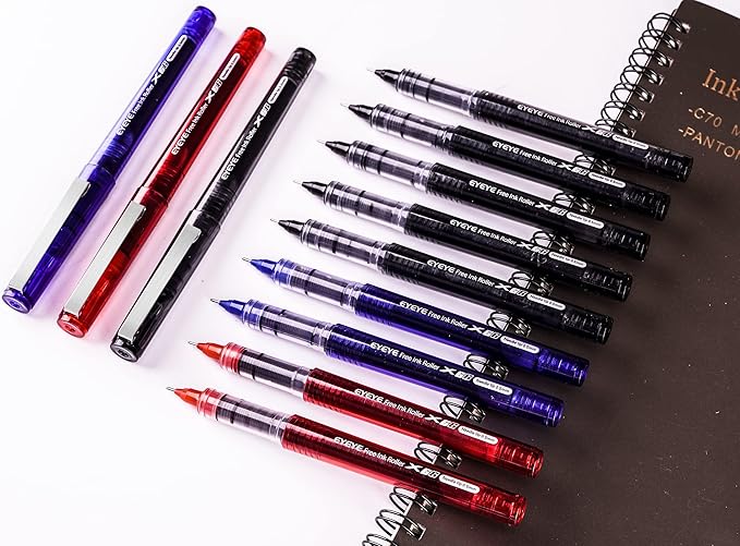EYEYE 3 Colors Liquid Ink Rollerball Pens, 16 Packs (8 Black & 4 Blue & 4 Red) Quick Dry Gel Pen, 0.5mm Fine Needle Nib for Taking Notes Doodling, School Office Home Supplies