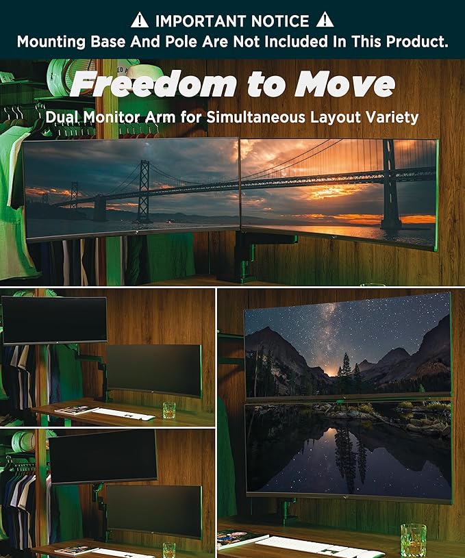 Heavy Duty Extension Arm [Accessory Only - Requires MA20P-S Single Monitor Arm for Use] Dual 49" Vertical Stacked Monitor Mount Height Adjustable - 100x100 VESA Mount, Black, MA20P-A