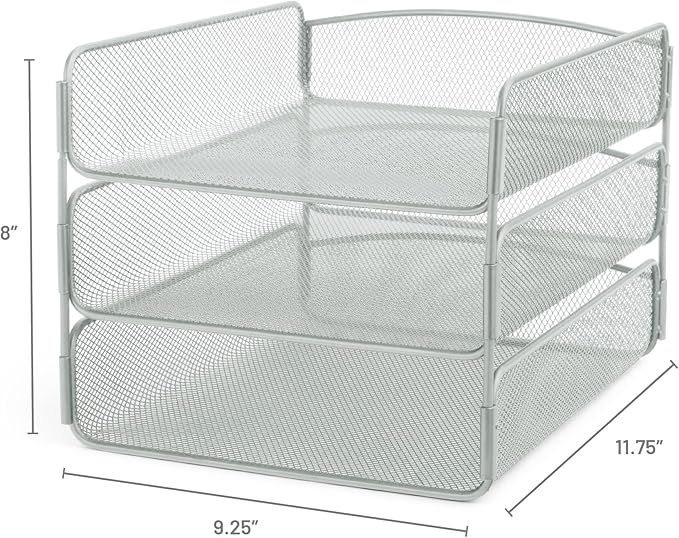 Safco Onyx Desktop Organizer, 3-Tier Paper Tray, Durable Steel Mesh Construction,Silver