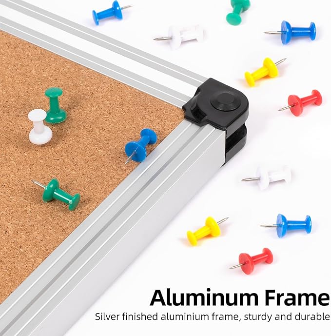 Board2by Extra Large Cork Bulletin Board 48" X 48", Silver Aluminum Framed 4'x4' Corkboard for Wall, Wall Mounted Notice Pin Board with 18 Push Pins for School, Home & Office