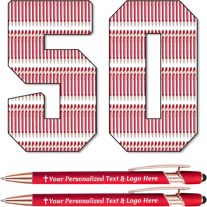 STREADVE 50 Personalized Custom Pens Engraved Writing Pen with Name Logo, Customized Promotional Items Stylus Pen Gifts for Women Realtor Reunion Wedding Business, Red
