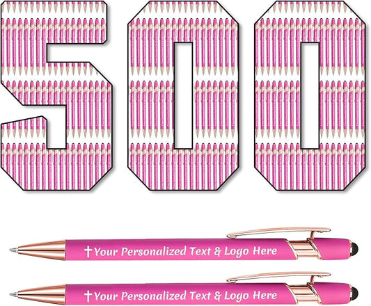 STREADVE 500 Personalized Custom Pens Engraved Writing Pen with Name Logo, Customized Promotional Items Stylus Pen Gifts for Women Realtor Quinceañera Wedding Business, Pink