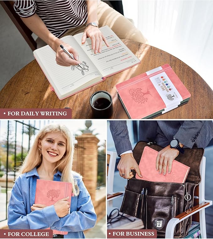 A4 Lined Journal Notebook，365 Page Large Leather Journals for Writing Women Men，Hardcover Notebook with 100Gsm Thick Pages for Travel，Work，School，College Ruled, Daily Diary (8.5" x 11.4")