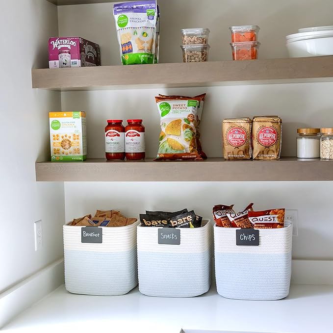 NaturalCozy Storage Cubes 11 Inch Cotton Rope Woven Baskets for Organizing, 3-Pack | Cube Storage Bin | Square Storage Baskets for Shelves Organizer, Classroom, Kids Toy Bins, Closet, Baby Nursery