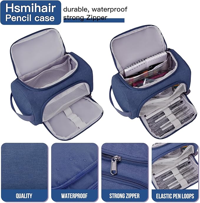 Large Pencil Pouch,Pencil Case Aesthetic,Zipper Pencil Box For Girls Back To School Supplies Emergency Bag Makeup Bag (DeepBlue)