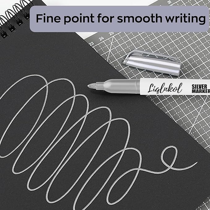 Silver Metallic Markers Pens Bulk of 24 Pack, 2mm Felt Fine Tip for Art, Crafts, Drawing, DIY Projects, Office Supplies, Gift Card Making