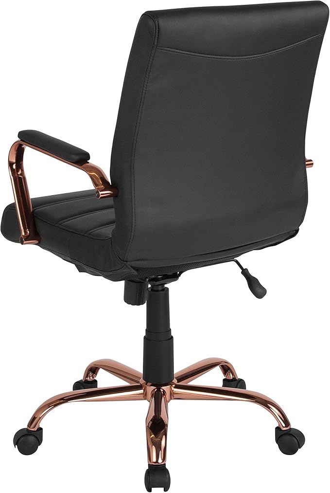 Flash Furniture Whitney Mid-Back Swivel LeatherSoft Desk Chair with Padded Seat and Armrests, Adjustable Height Padded LeatherSoft Office Chair, Black/Rose Gold