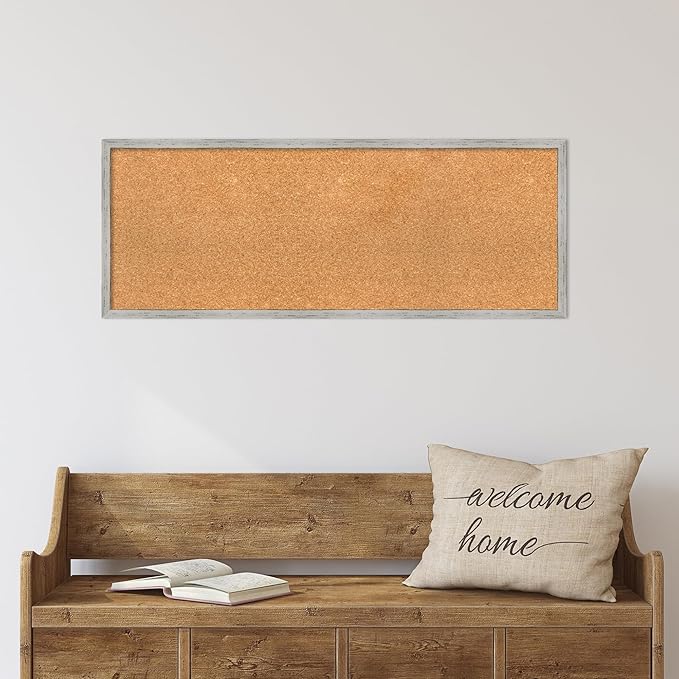 Amanti Art Natural Cork Board for Wall, 15x39 Vision Board with White Frame, Medium Corkboard Office Decor for Home Organization, Cottage Corkboard Pinboard to Display Items for Home Organization in