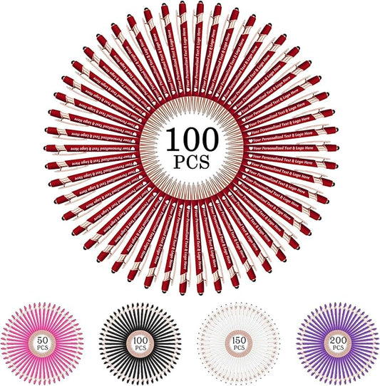 STREADVE 100 Personalized Custom Pens Engraved Writing Pen with Name Logo, Customized Promotional Items Stylus Pen Gifts for Communion Wedding Men Women Realtor Business, Deep Red