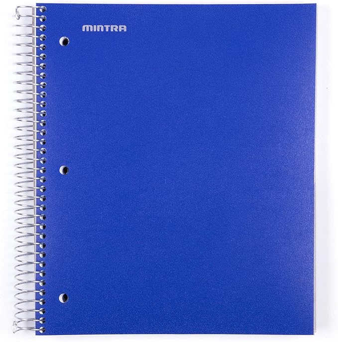 Mintra Office Durable Spiral Notebooks, 5 Subject (Blue, Wide Ruled 1pk)