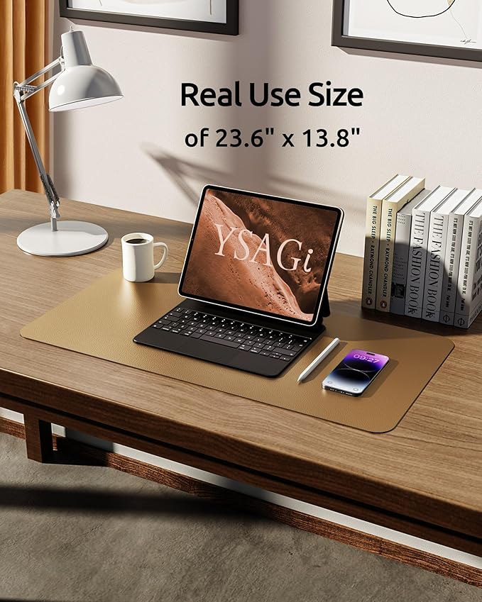 YSAGi Leather Desk Protector, Office Mat, Large Mouse Mat, Non-Slip PU Leather Blotter, Laptop Desk Pad, Waterproof Writing Pad for Office and Home (Bronze, 23.6" x 13.8")