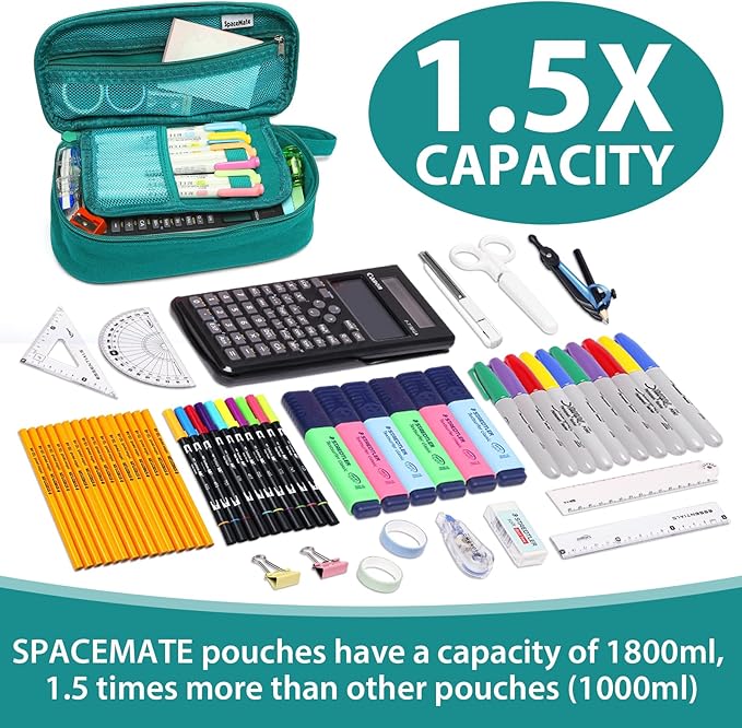 Pencil Case Pouch Box Bag School Supplies Girls Boys Kids, Cute Preppy Stuff Large Big Capacity Aesthetic Pen Organizer, Back to College Stationary, Dark Cyan, Heavy Duty Canvas, 1800ml