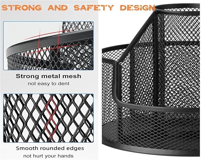 Pencil Holder, Rotating Desk Organizer, Metal Pen Organizer Mesh Pen Holder Office Desk Accessories Cute Office, School, Home,Art Suppliers (Black)