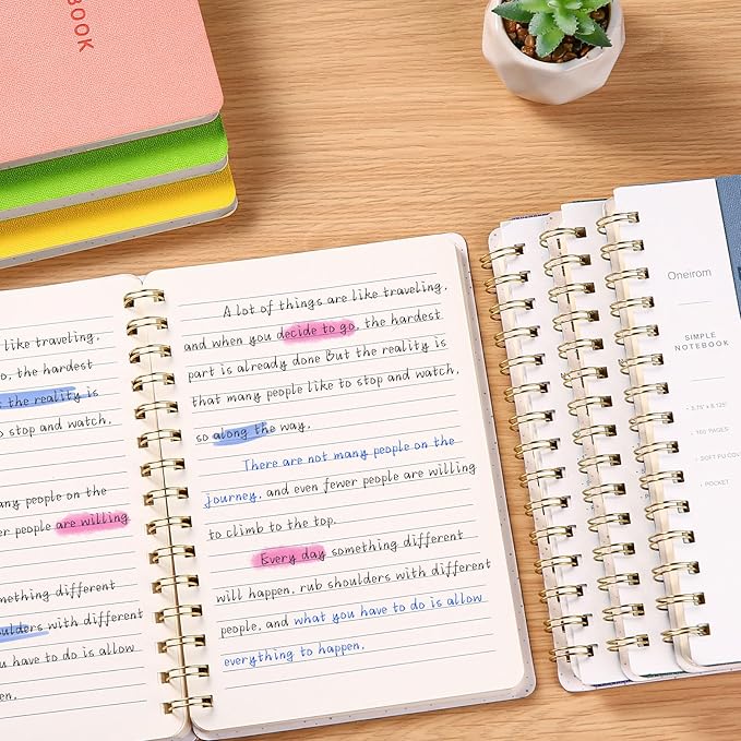 Spiral Notebook-5.75" x 8.125" Journal with Back Pockets and 160 Lined Pages,PU Leather Cover Business Journal, Twin-Wire Binding Notebook Perfect for Office & Home School Supplies