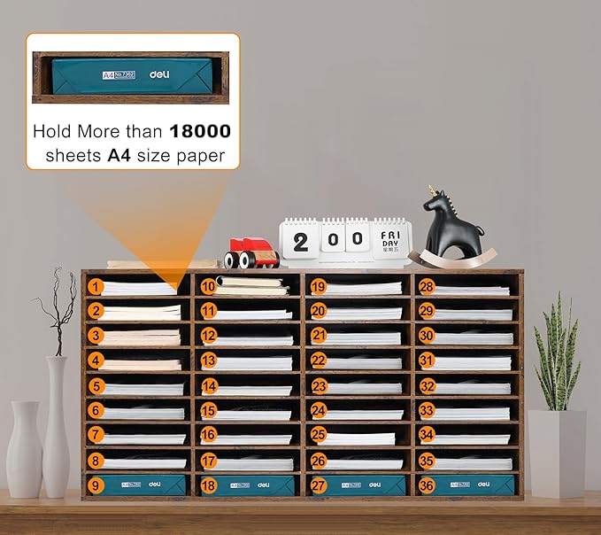 EasyPAG Mail Organizer Countertop, Wood Literature Organizer with Adjustable Shelves, Student Classroom Mailbox for School, Desktop Paper Sorter for Office Home, 36 Compartments, Archaize