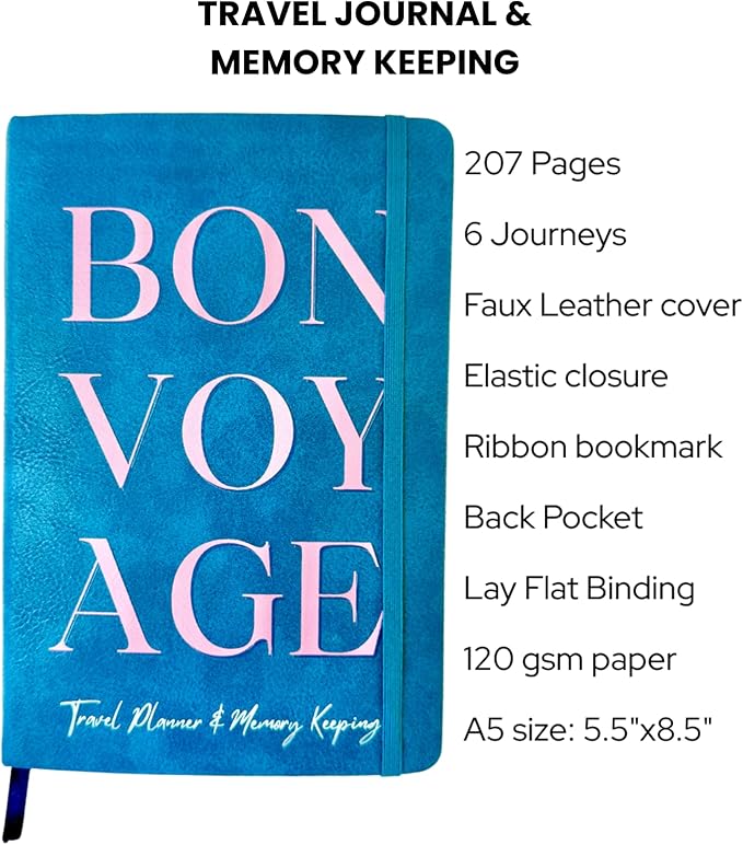 Travel Journal – Itinerary Planner Organizer & Traveling Memory Diary for Women and Men, Travel Log Book for 6 Trips with Packing Lists, Notes & Reflections, A5 Size (Undated)