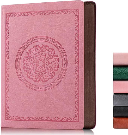2025 Leather Vintage Journal Notebook,300 Pages,Leather Softcover Lined Journal Notebooks for Women Men,Notebook Journals for Writing Travel,Business,Office,5.7'' X 8.3'',Pink